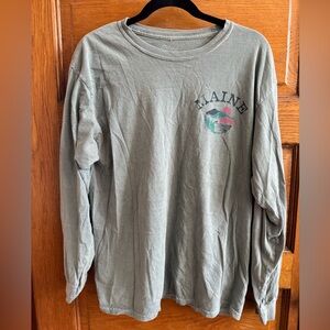 Classic Maine Graphic Long Sleeve Tee, Size L, Green with ribbed crew neck